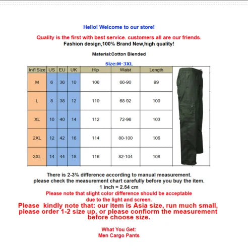 Long Pants Heavy duty Combat Cargo Work Trousers with knee pad pockets